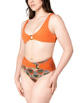 Load image into Gallery viewer, Palm Mirage Plunge Bikini Top in Spanish Orange