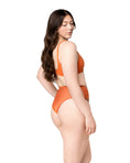 Load image into Gallery viewer, Palm Mirage Plunge Bikini Top in Spanish Orange