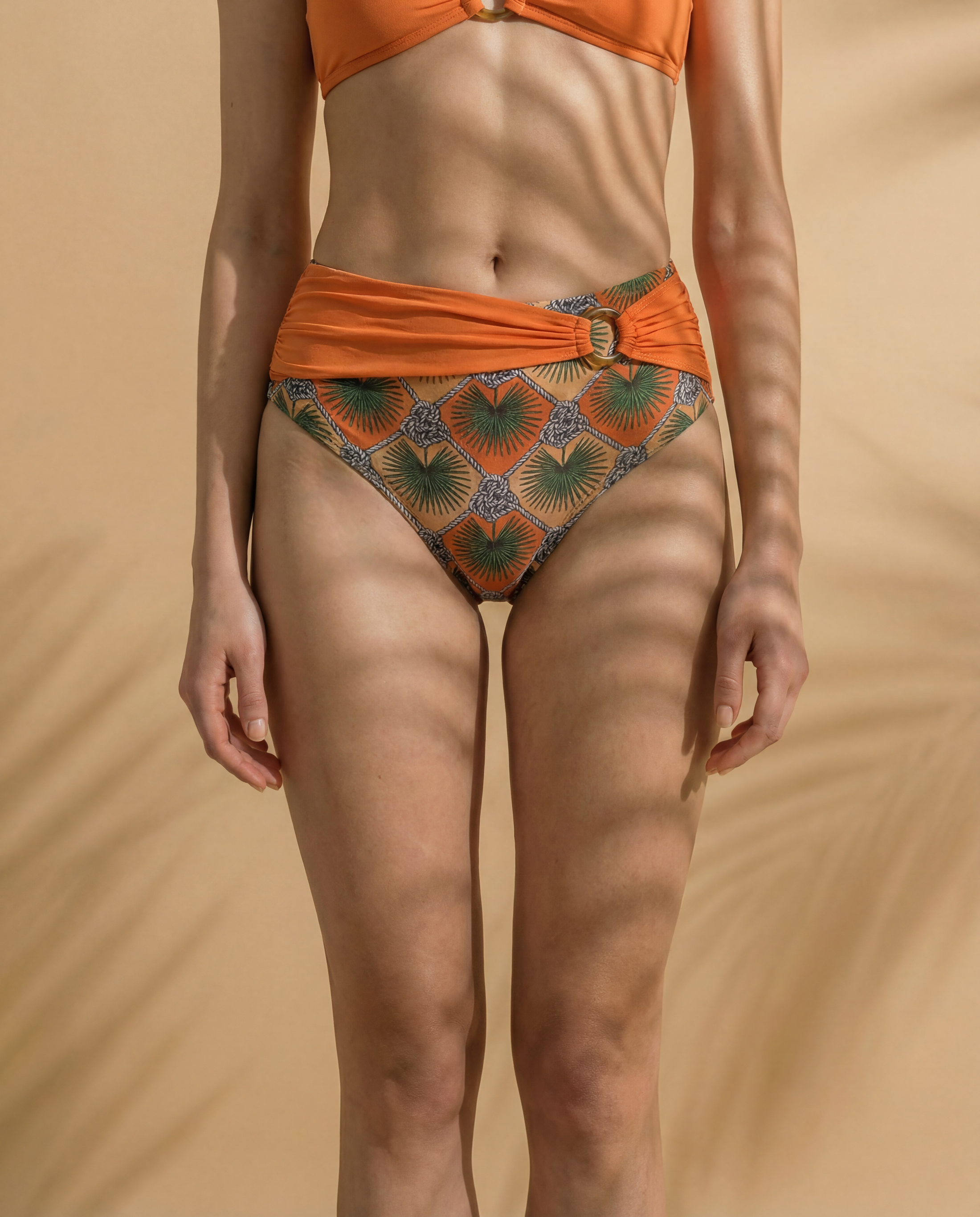 Palm Mirage High-Rise Bikini Bottom in Spanish Orange
