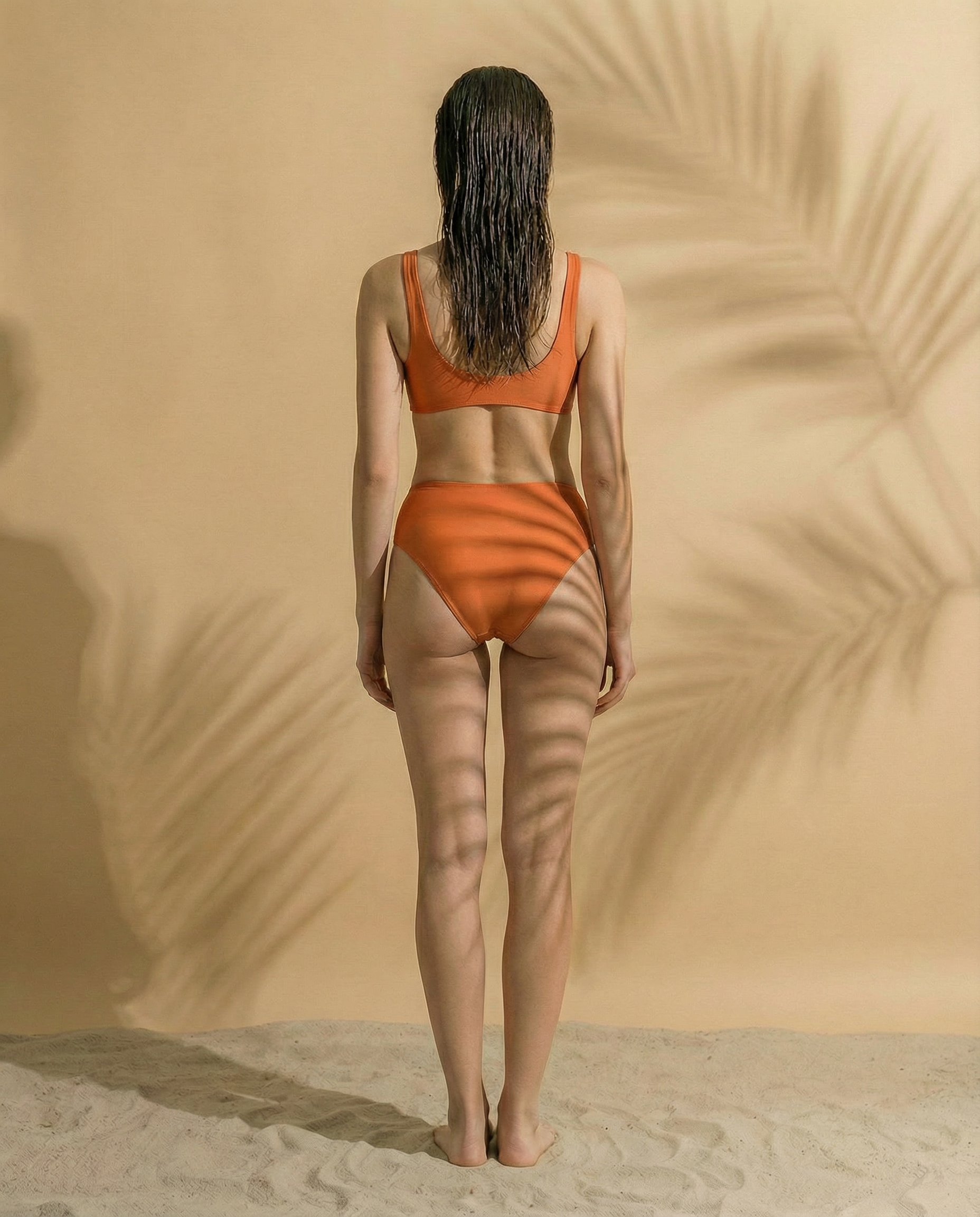 Palm Mirage High-Rise Bikini Bottom in Spanish Orange